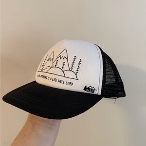 REI Black and White Outdoors Graphic Trucker Hat